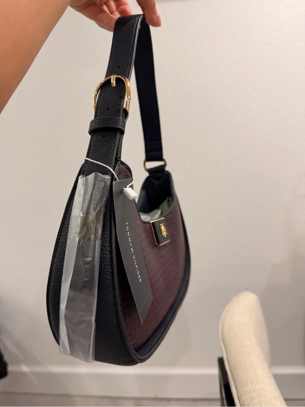 Tommy Hilfiger Navy & Burgundy Monogram Shoulder Bag